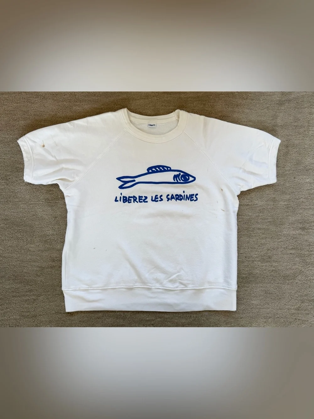 Clare V x Gjusta ‘Liberez Les Sardines’ cotton shirt sleeve sweatshirt - Picture 1 of 7